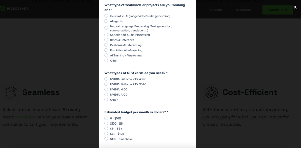 Marketplace on Solana - Nosana contact form