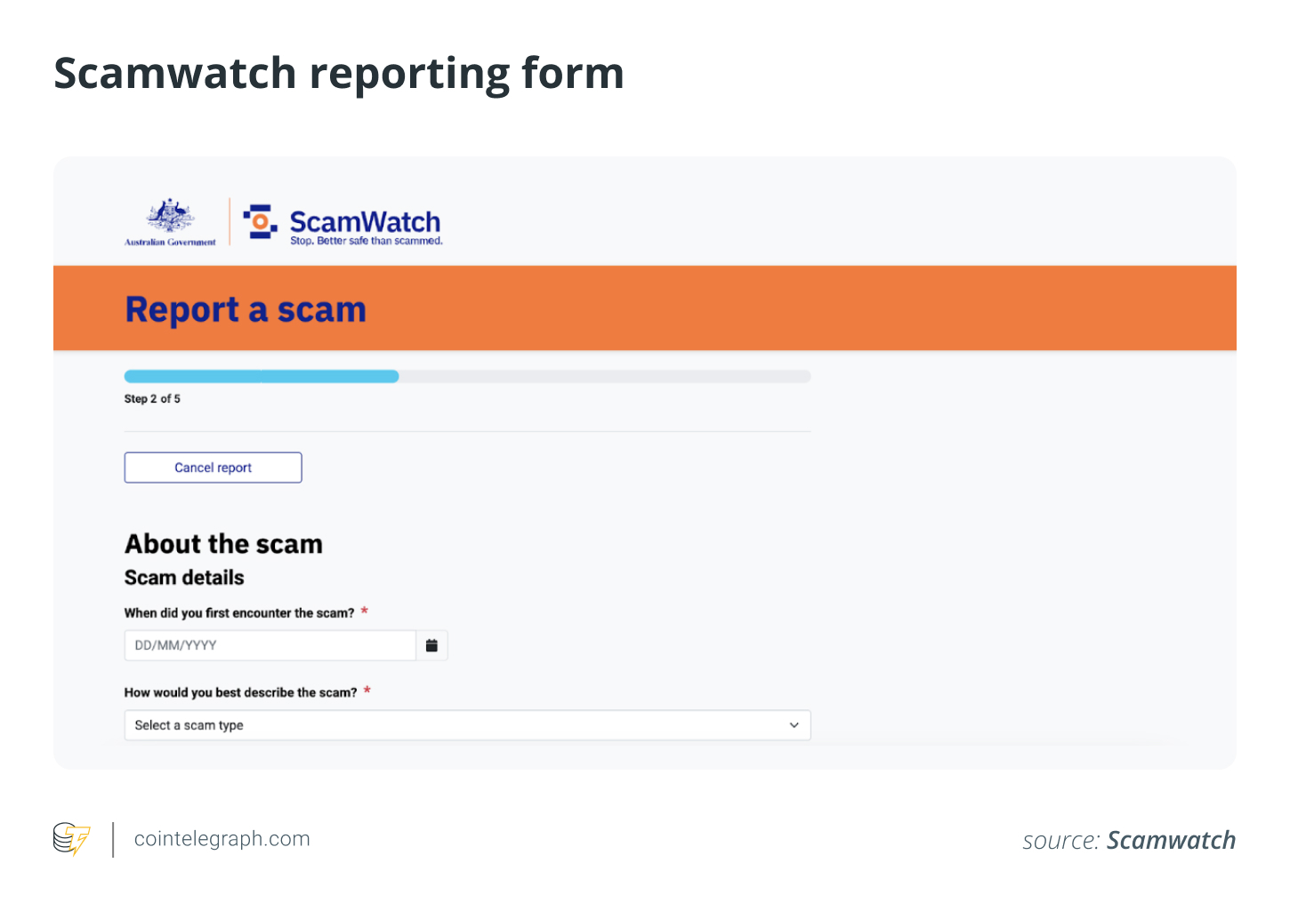 Scamwatch reports form Scamwatch reports form