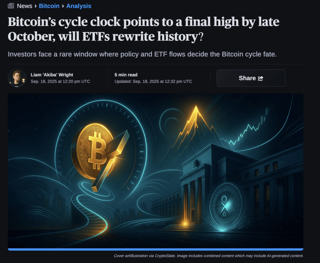 Bitcoin cycle clock points to final high by late October, will ETFs rewrite history?