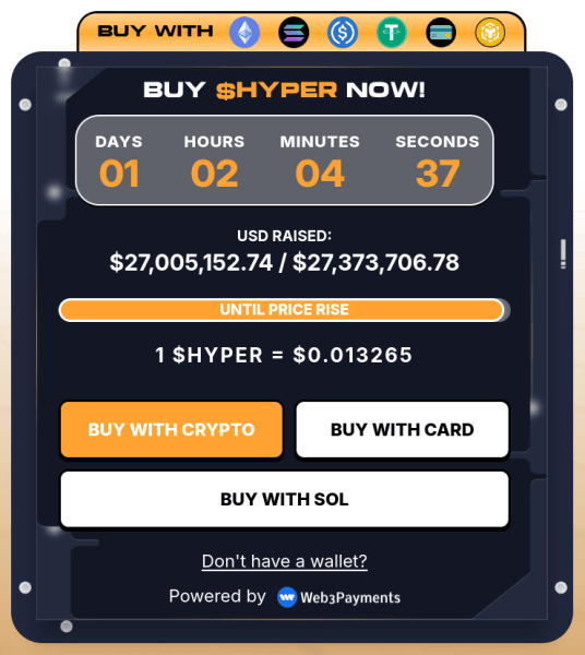 $HYPER token pre-sale for over $27 million on November 13, 2025.