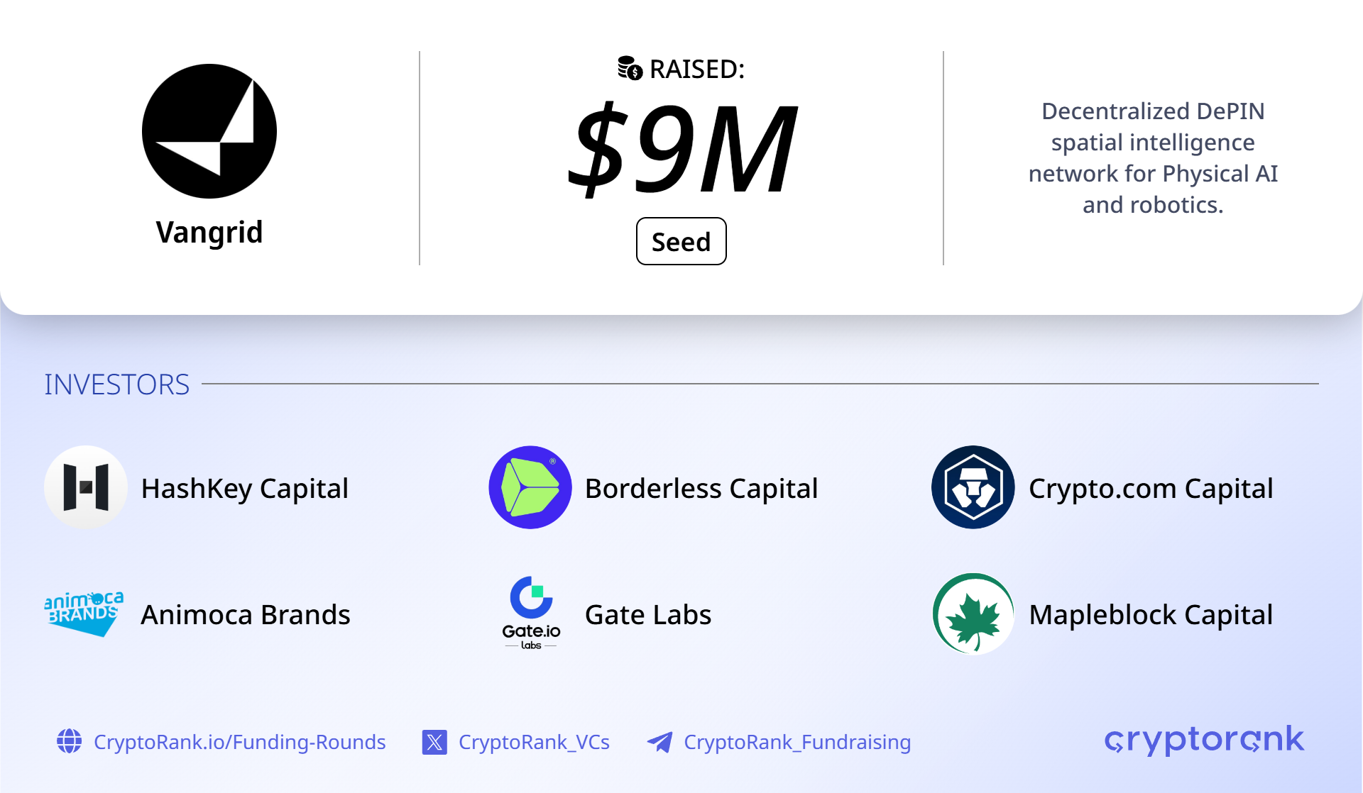 Spatial data DePIN Vangrid raises $9M seed via SAFT to power Physical AI demand